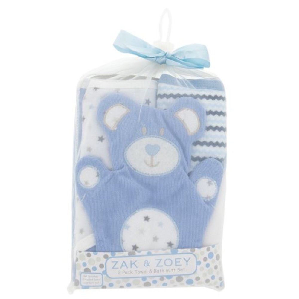 Zak & Zoey  Hooded Towel and Bath Mitt Set Blue